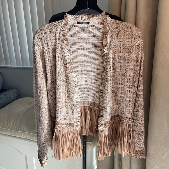 Nic+Zoe Iconic Cork Fringe Knit Jacket L - Picture 5 of 11